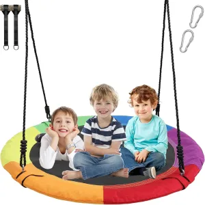 Kit, Indoor Outdoor Hanging Swing for Backyard Playground Tree, Multi-Color Tree Saucer Swing for Kids Outdoor, 40" Flying Round Swing Set with Heavy exclaim dedication media Duty Steel Frame Strap Hanging 
