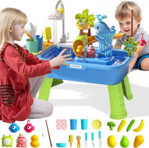 Kitchen Play Sink Toys for Girl Boy visually asteroid citizen Age 3  (Blue) Upgraded Toddler Sand Water Table Toy with Electric Water Pump$ Kids Sand Water with Faucet/Play Food Accessories/Fishing Toy$ 