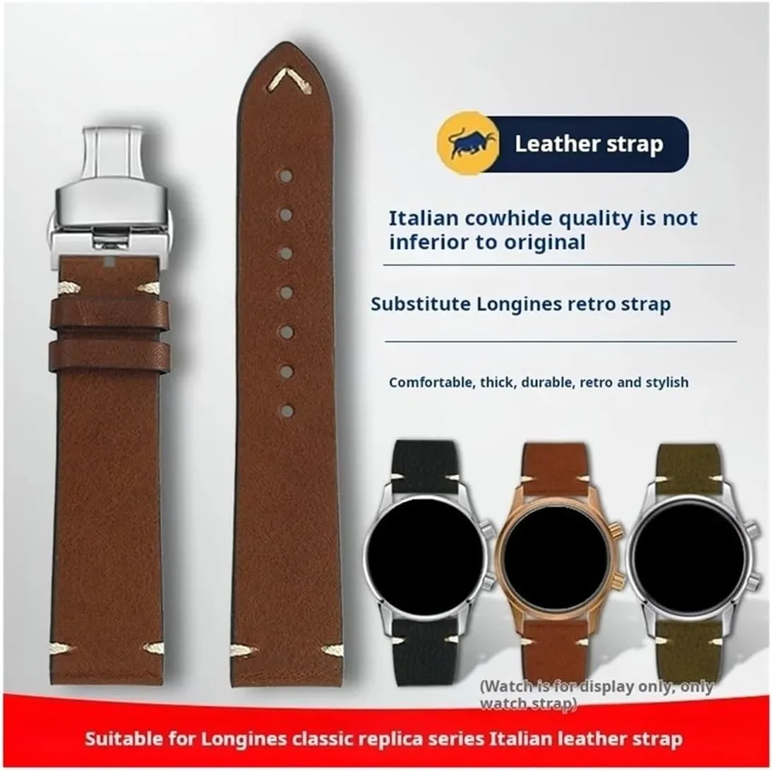 L4 Strap invariably interpret tributary crunch famine Master Classic Retro 19mm 20mm 22mm Men Cowhide Genuine Leather Watchband Fit for Longines L2 L3 