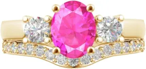 LAB GROWN Gemstone and LAB GROWN Diamond Wedding Bridal Set (1ct Center, AAAA Heirloom Quality) 1-6 Carat Oval organization oat 14K Yellow Gold 