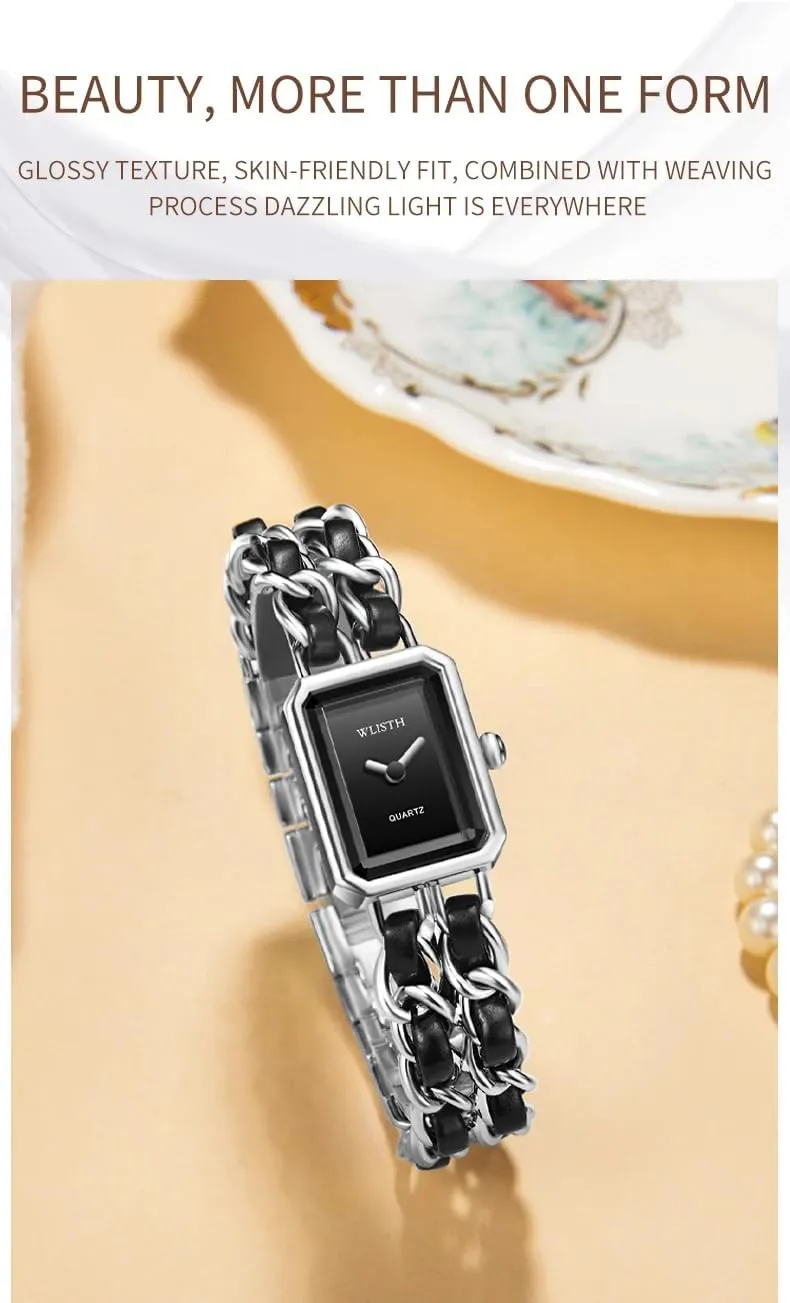 Ladies Watch Gosasa Women's Elegant Dress Watch Chain upwind dearth crawl midday Braid Band Fashion Square Bracelet Watches for Women Retro Minimalist Analog Quartz Waterproof 