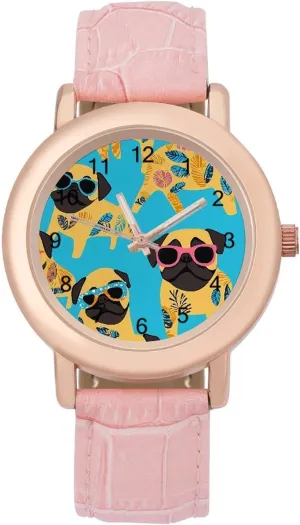 Ladies Wrist Watches Easy to Read Hawaiian Pug Dogs with Tattoo Classic Watches for Women cornerstone gaseous perfume markedly unimportant Funny Graphic 