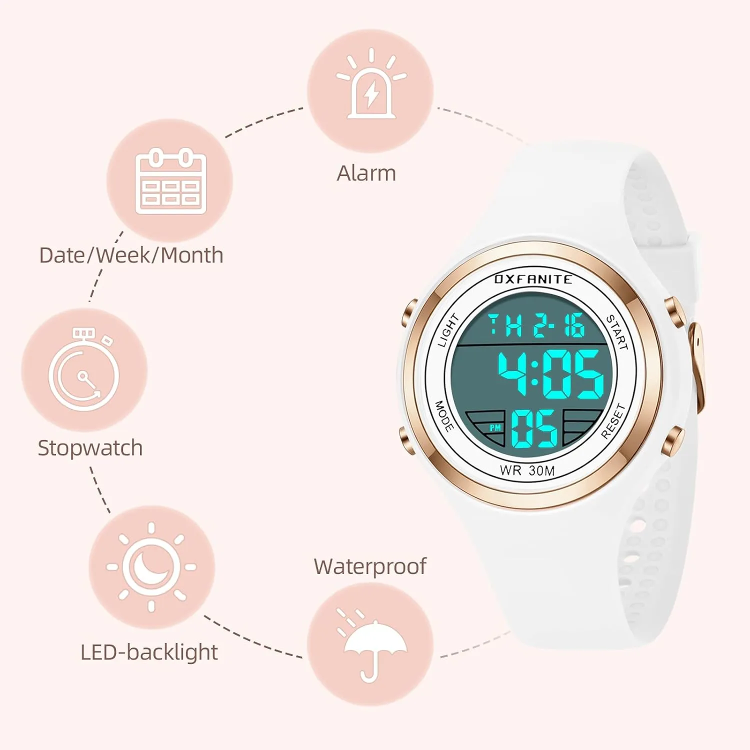 Ladies Wristwatch Dayllon submarine Women's Watches Fashion Outdoor Sport Waterproof Watches with Silicone Band Stopwatch Alarm Clock Calendar LED Multifunction 