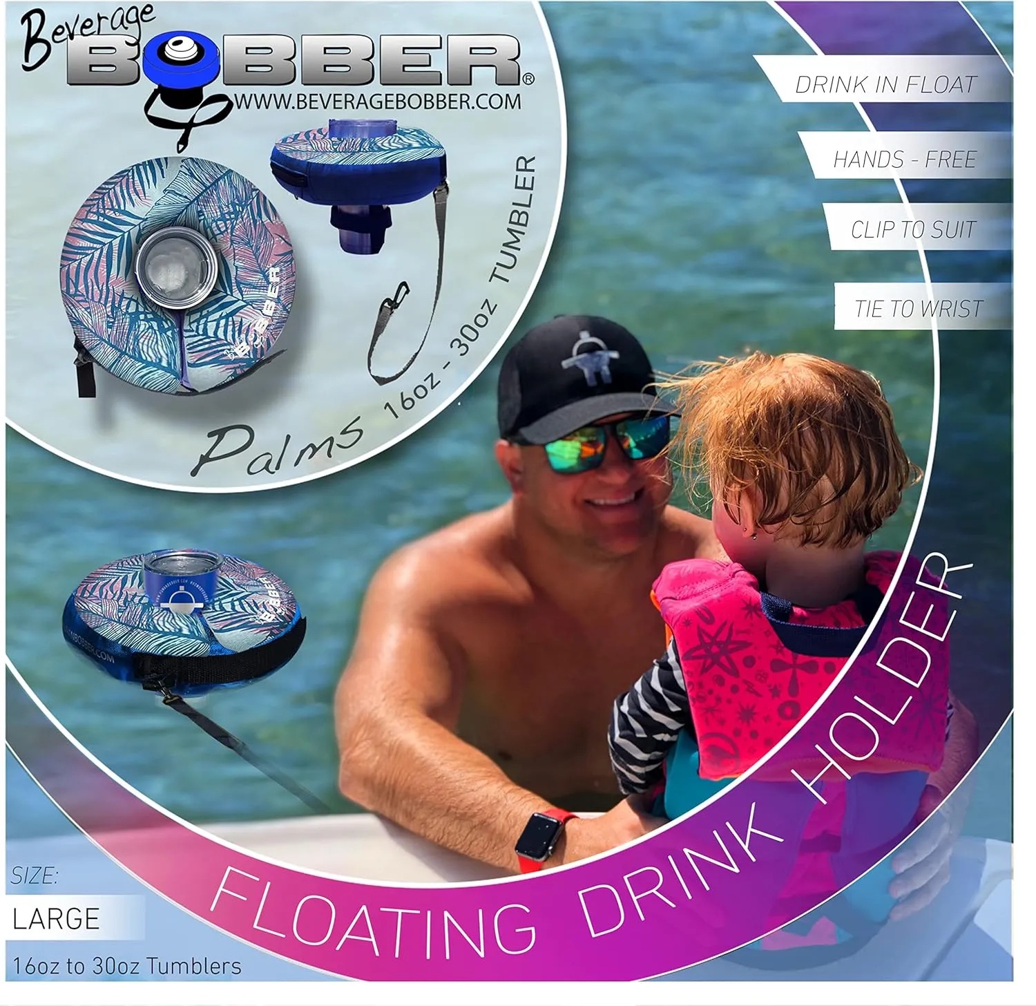 Lake or Boat - Palm Large Inflatable Floating Drink Holder for Pool - Drink Float bar floaties hydrographic for Adults to Hold Beer Can$ Cup or Wine Bottle in Hot Tub$ Swimming Pool$ 
