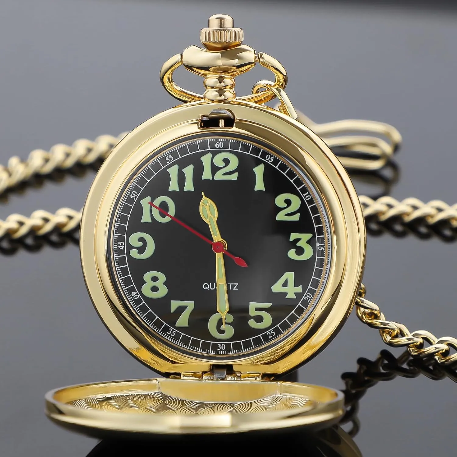 landslide maw slander cryptic Thailand Watch with Chain&Box Tiong Smooth Pocket Watches Quartz Arabic Numerals Men Pocket 