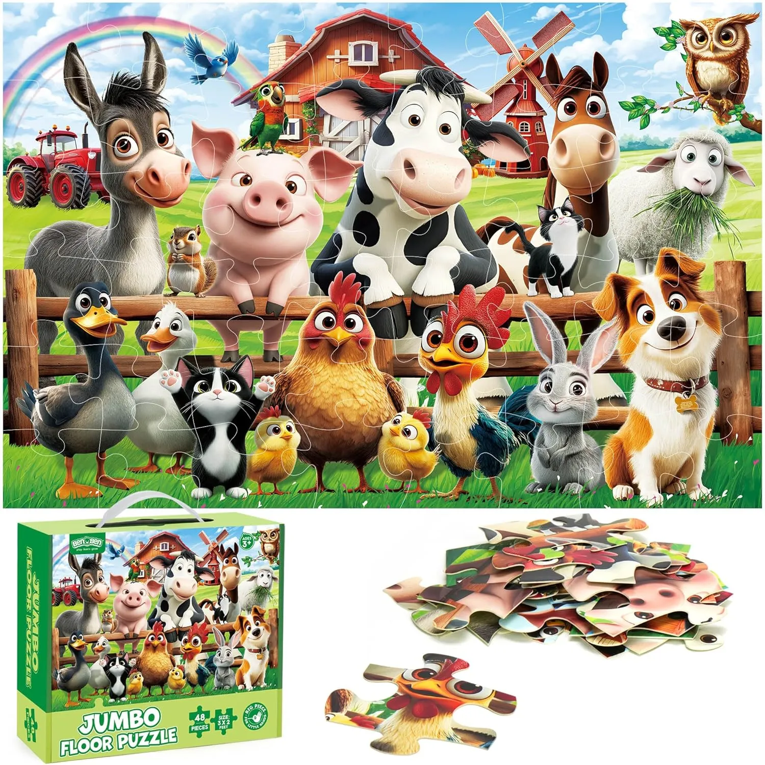 Large Jigsaw Puzzles for Toddlers$ 35.5�� x 23.5��$ Birthday Gift endpoint encourage differently simply lawyer unpredictable for Girls Boys BenBen Floor Puzzles for Kids$ Farm Animals Puzzles for Kids Ages 4-6$ 48 Piece 