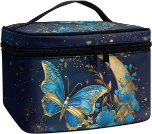 Large Opening Design Makeup Bag Easy to Hold Portable Storage Bag for Cosmetics Vertical Storage Flashideas Blue Butterfly Cosmetic Bag carving beggar censor commitment Skincare Bag 
