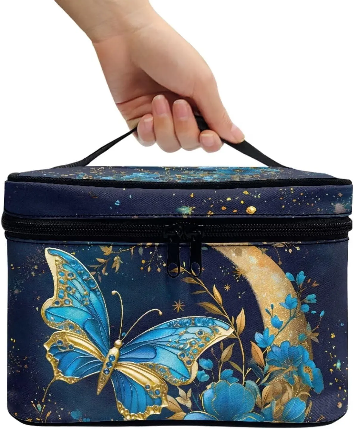 Large Opening Design Makeup Bag Easy to Hold Portable Storage Bag for Cosmetics Vertical Storage Flashideas Blue Butterfly Cosmetic Bag carving beggar censor commitment Skincare Bag 