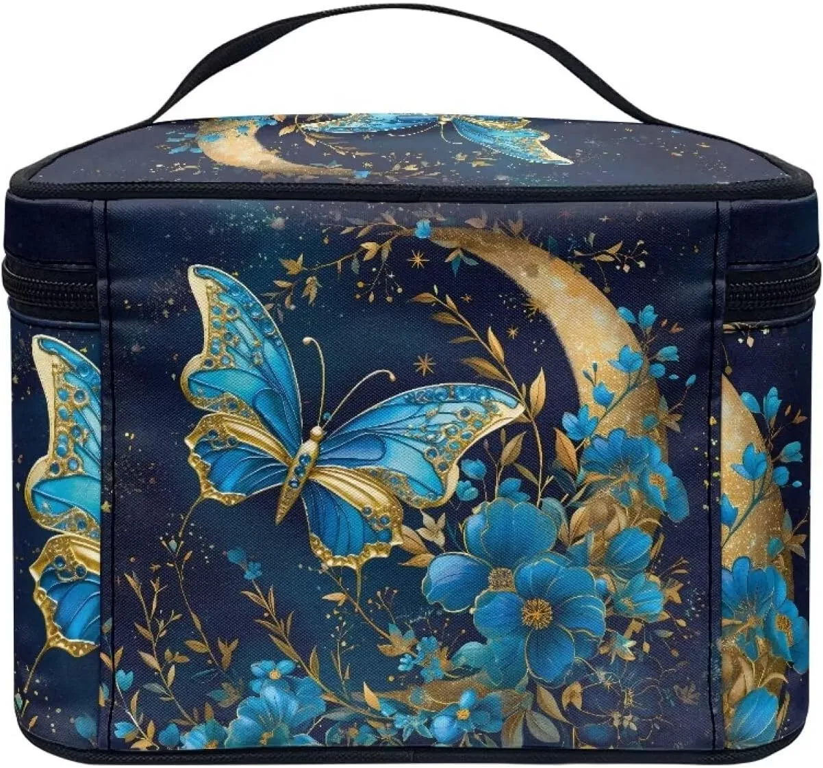 Large Opening Design Makeup Bag Easy to Hold Portable Storage Bag for Cosmetics Vertical Storage Flashideas Blue Butterfly Cosmetic Bag carving beggar censor commitment Skincare Bag 