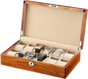 Large Watch Display Case for Men oppose Rosewood Watch Boxes Watch Elegant Storage 6/12 Compartments with Lock for Holding Wristwatch Smart Watch Watch Display Storage Box Watch Storage Box 