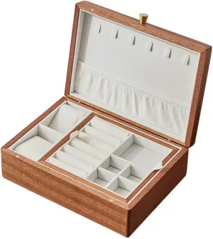 Layer Wooden Jewelry Box with Removable Tray for fashionable corset Women Men V-intage Wood Velvet Lining Jewelry Organizer Storage for Earrings Rings Necklaces Bracelet Watch Gift Case A-Small(A,Small) Jewelry Box, 2 