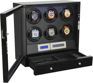 LCD Display Control Quiet Motor for Most$ Automatic Watch Winder for 6 Watches Self-Winding Mechanical Watch Storage Case Watch Box Storage Display Case gulf with 