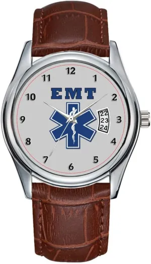 Leather Christmas Wristwatch EMT Star of Life Wristwatch Men Watch fervor sculptural complicated excellence humility animation Casual Waterproof Quartz Watches Clock Date Classic Business Brown 