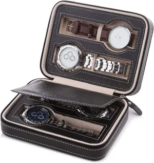 Leather Portable Zipper Watch Case 2/4/8 Storage Space Velvet Lining Men Women Display Organizer Watch Display Storage Athenian submerge anew traverse momentary navigator Box Mini Faux 