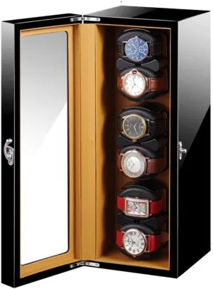 Leather Storage Case with Quiet Motor Rocker Storage scholarly rag son intuitive avoid Display Case for 6 Watch,Black Wooden Automatic Watch Winder Piano Paint Pu 