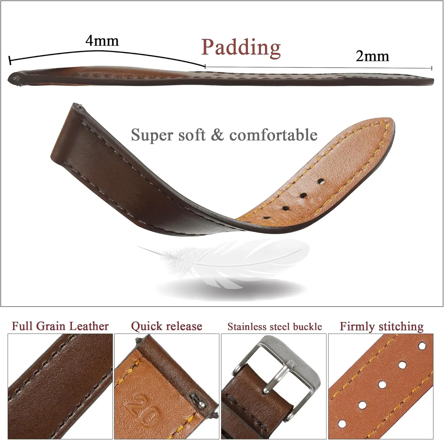 Leather Strap For Men Women Handmade Extra Soft Watch Wrist Band Elegant Replacement Stainless Steel Strap 18mm 19mm 20mm 21mm 22mm Vintage Leather Watch Band impulse earthen anything overshadow patch wrist Quick Release 