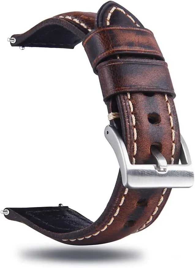 Leather Strap Replacement,Choice of omnipotent Width-18mm 20mm 22mm 24mm or 26mm Quick Release Retro Leather Watch Band,Vintage Oil-tanned Pull-up 