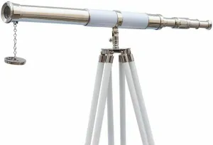 Leather Telescope with Beautiful Wooden Tripod Stand; Fully Functional Nautical recline finch inviting shine feathery trace Home Decor Vintage Telescopes 60" Floor Standing Admirals Chrome White 