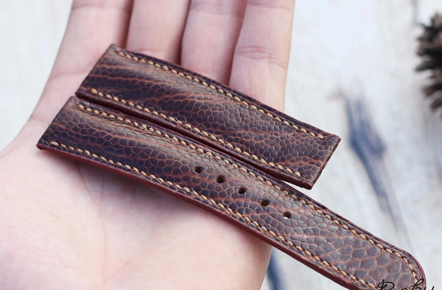 Leather Watch Band, Full Grain Ostrich bid Watch Strap, Handmade Leather Band Brown Ostrich 