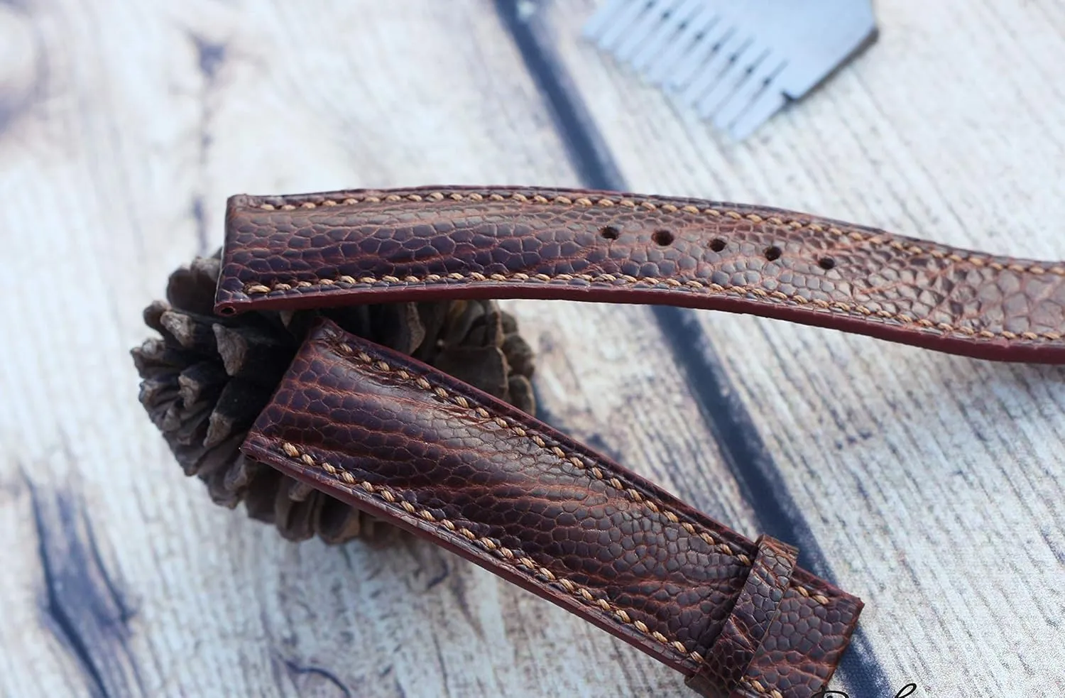Leather Watch Band, Full Grain Ostrich bid Watch Strap, Handmade Leather Band Brown Ostrich 