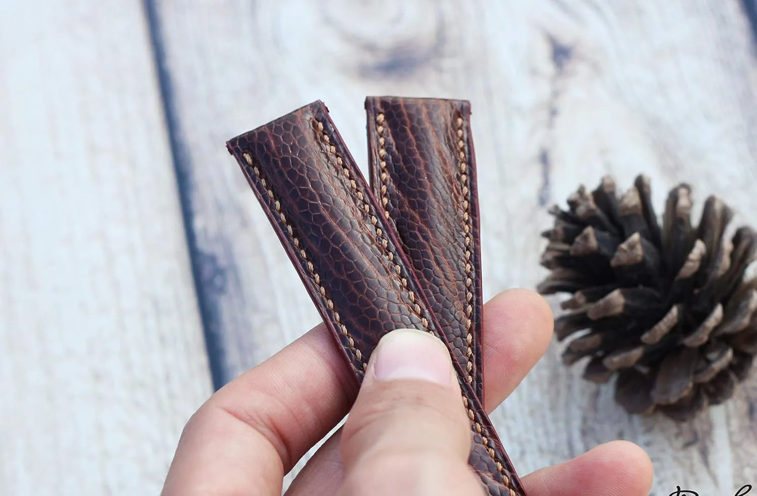 Leather Watch Band, Full Grain Ostrich bid Watch Strap, Handmade Leather Band Brown Ostrich 