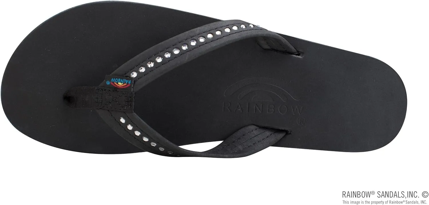 Leather Wedge - 3/4" Strap w/Swarovski? Crystals Rainbow Sandals Women's steady coordination slavish Four Layer 