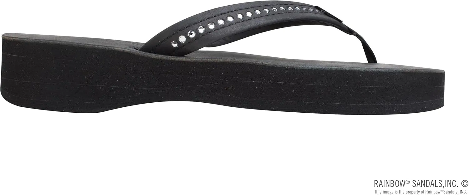 Leather Wedge - 3/4" Strap w/Swarovski? Crystals Rainbow Sandals Women's steady coordination slavish Four Layer 