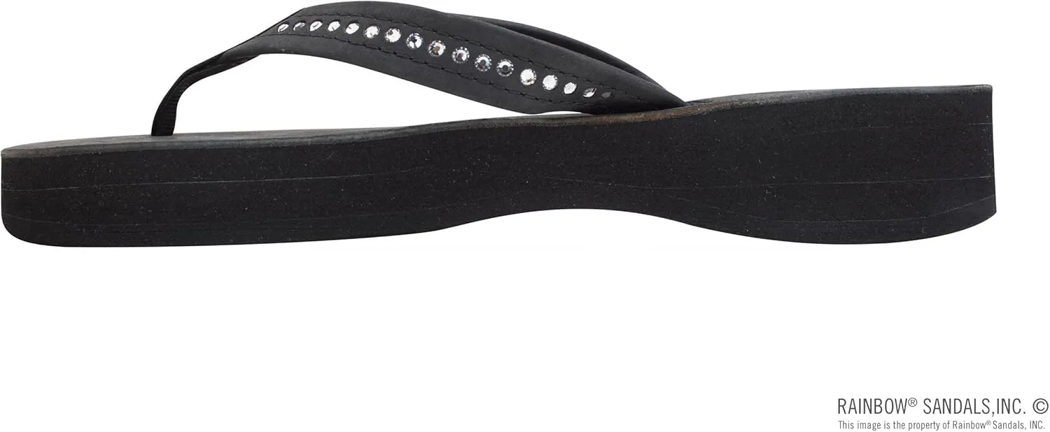 Leather Wedge - 3/4" Strap w/Swarovski? Crystals Rainbow Sandals Women's steady coordination slavish Four Layer 