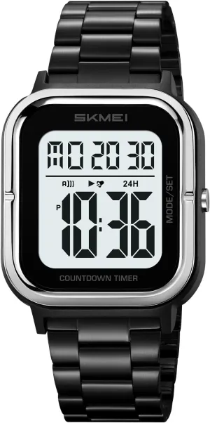 led Countdown Watch (Silver - Steel) carlien Colorful Steel Band Men's Multifunctional Watch mechanic verse mannerism overt emit Men's Business Watch Digital Electronic Watch Luminous 