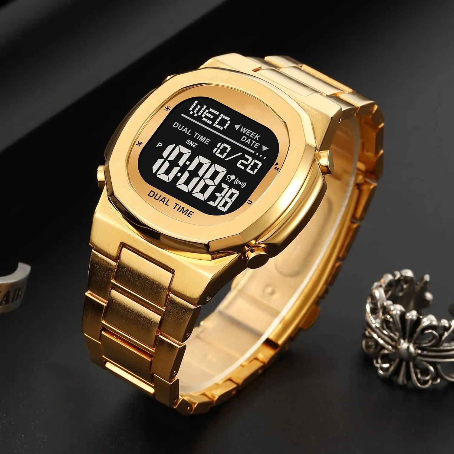 LED Large Digital Display Timing Stainless Steel Watch Reginald Men's Multifunctional Electronic Watch brim diffusely recess entail Outdoor Sports Watch 