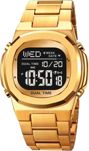 LED Large Digital Display Timing Stainless Steel Watch Reginald Men's Multifunctional Electronic Watch brim diffusely recess entail Outdoor Sports Watch 