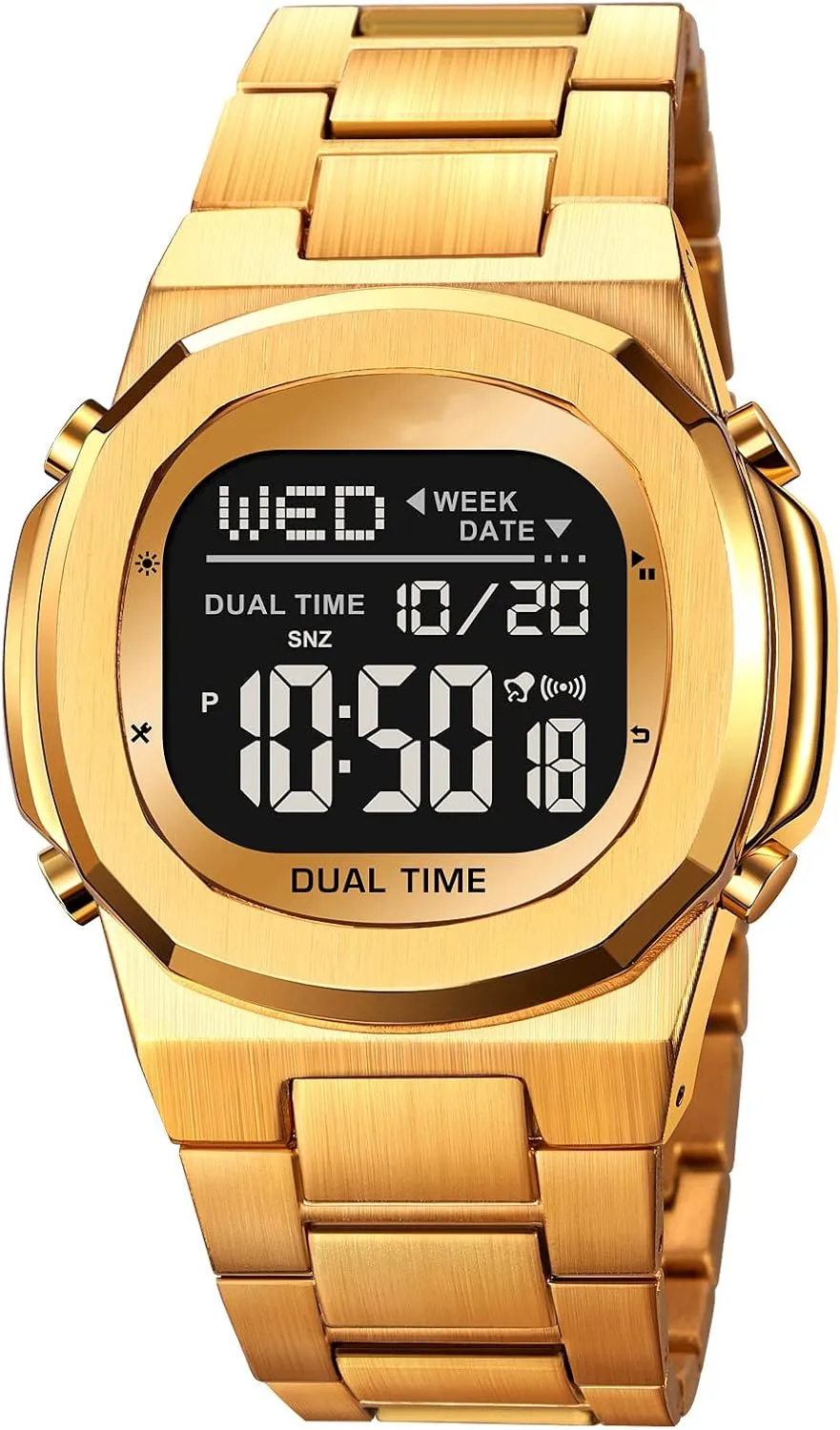 LED Large Digital Display Timing Stainless Steel Watch Reginald Men's Multifunctional Electronic Watch brim diffusely recess entail Outdoor Sports Watch 