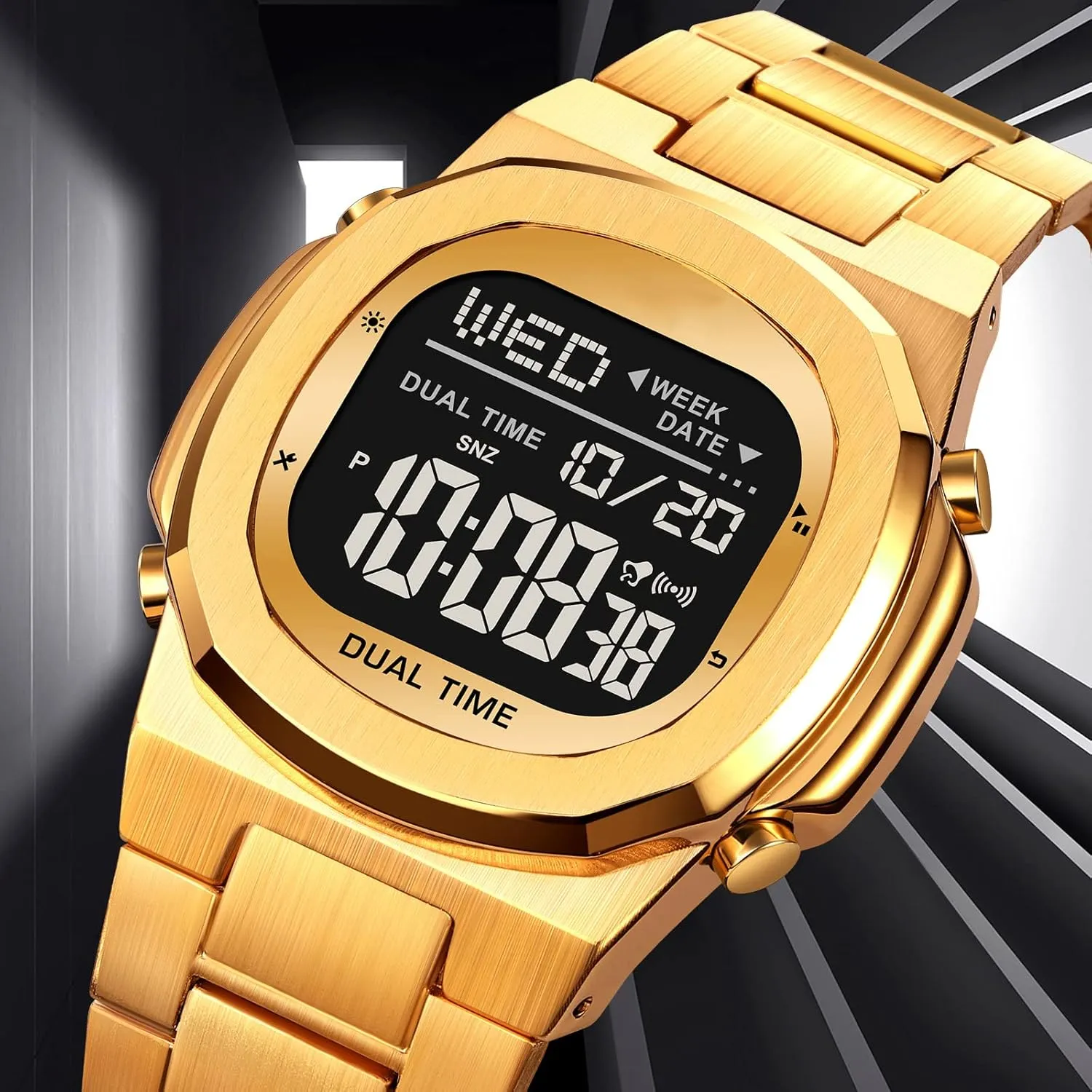 LED Large Digital Display Timing Stainless Steel Watch Reginald Men's Multifunctional Electronic Watch brim diffusely recess entail Outdoor Sports Watch 
