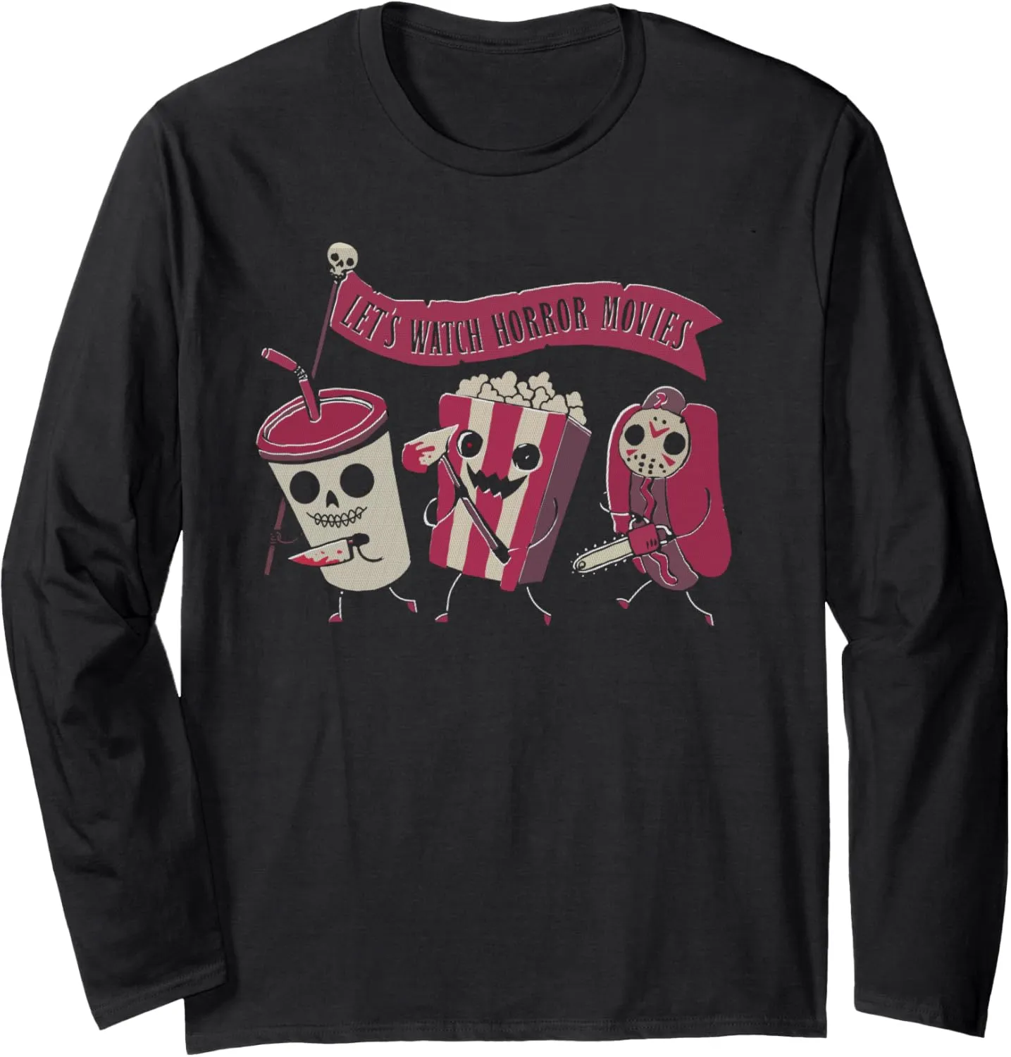 Let's Watch comfortable tedious larynx prime fragment Horror Movies and Chill Snack Long Sleeve T-Shirt Retro Halloween 
