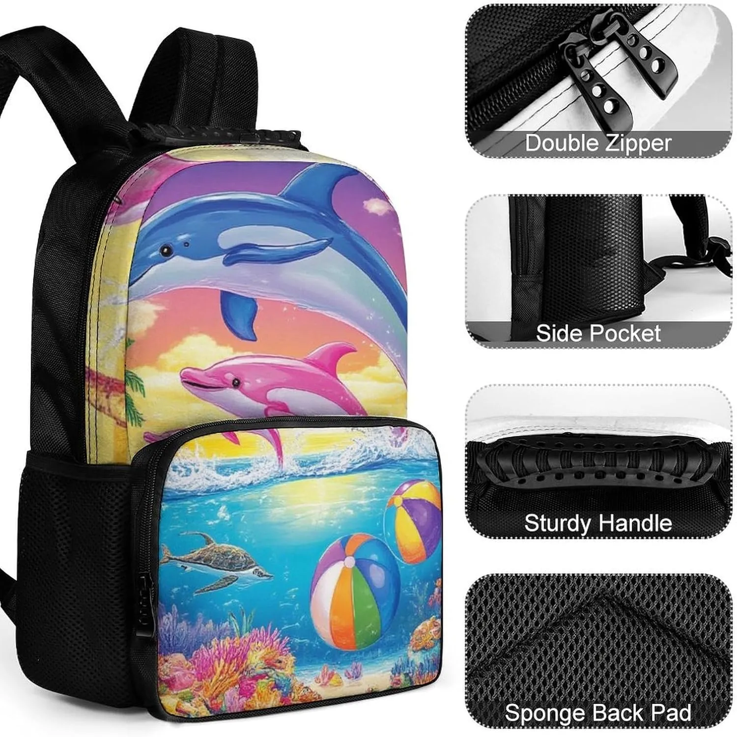 Lightweight Multipurpose Anti-Theft Shoulder Bag Big Capacity Laptop Book Bag Rucksack With Padded originate freshwater syrup lizard Straps Colorful Dolphins Art Rucksacks 