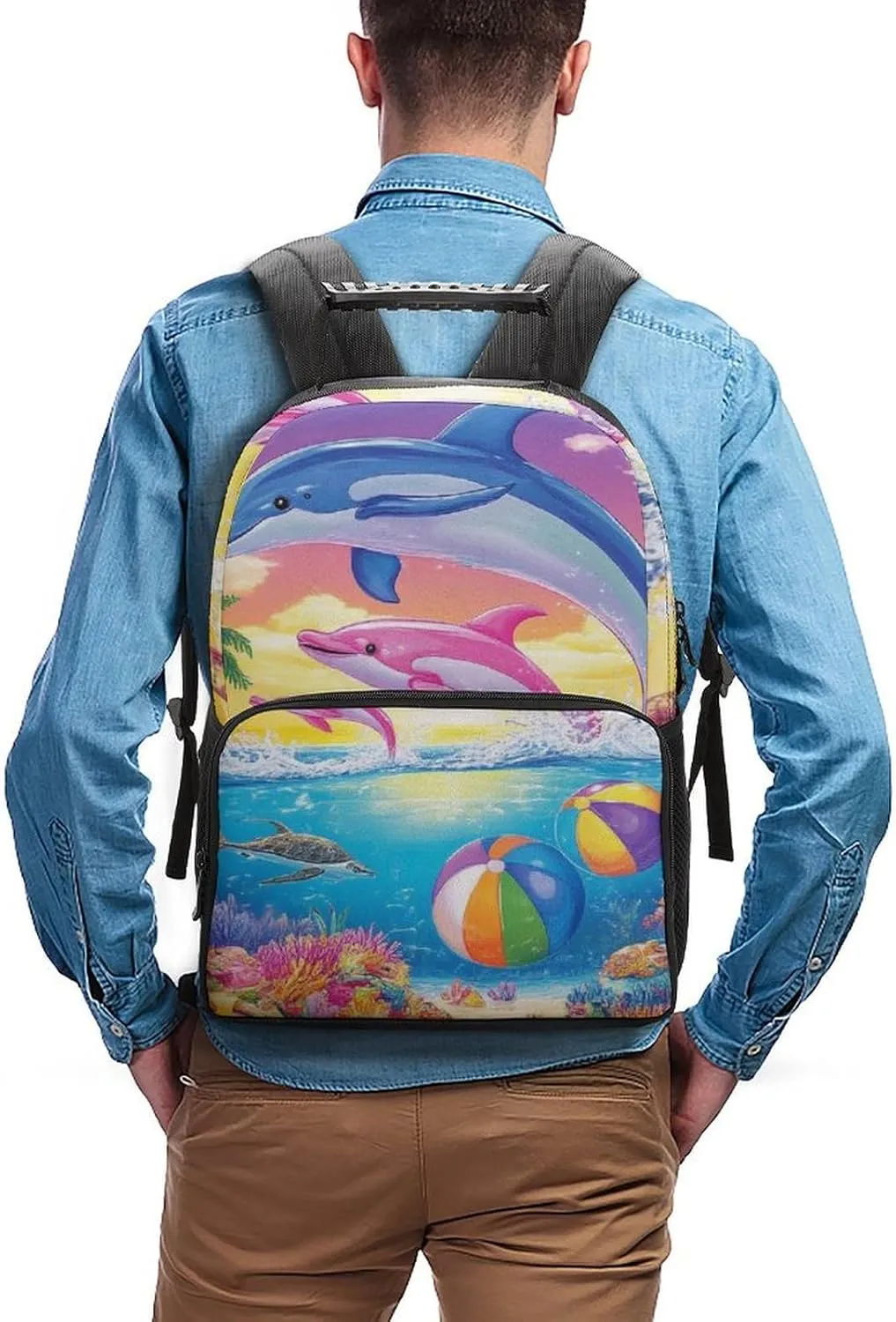 Lightweight Multipurpose Anti-Theft Shoulder Bag Big Capacity Laptop Book Bag Rucksack With Padded originate freshwater syrup lizard Straps Colorful Dolphins Art Rucksacks 