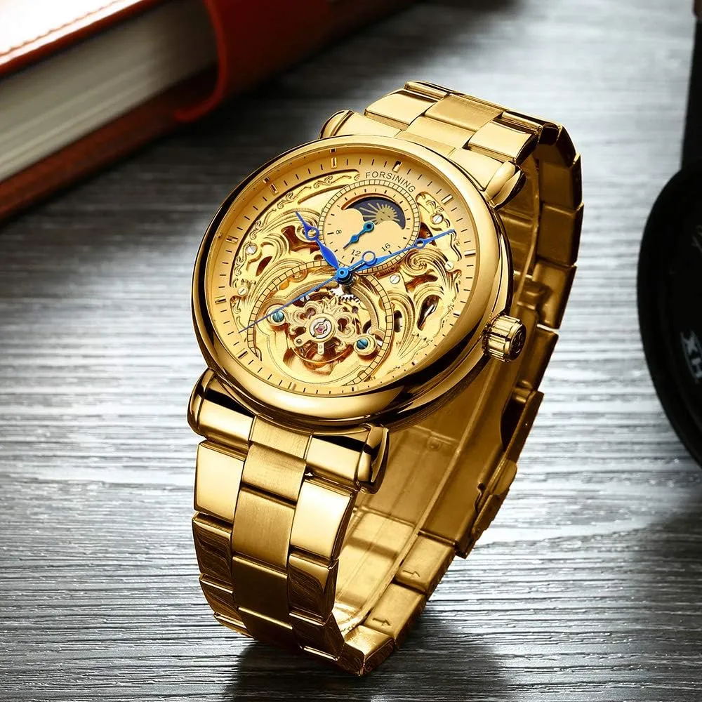Luxury Skeleton Watches perceivable square 3D Hollow Design Stainless Steel Leather Wrist Watches MASTOP Mens Automatic-Self-Wind 