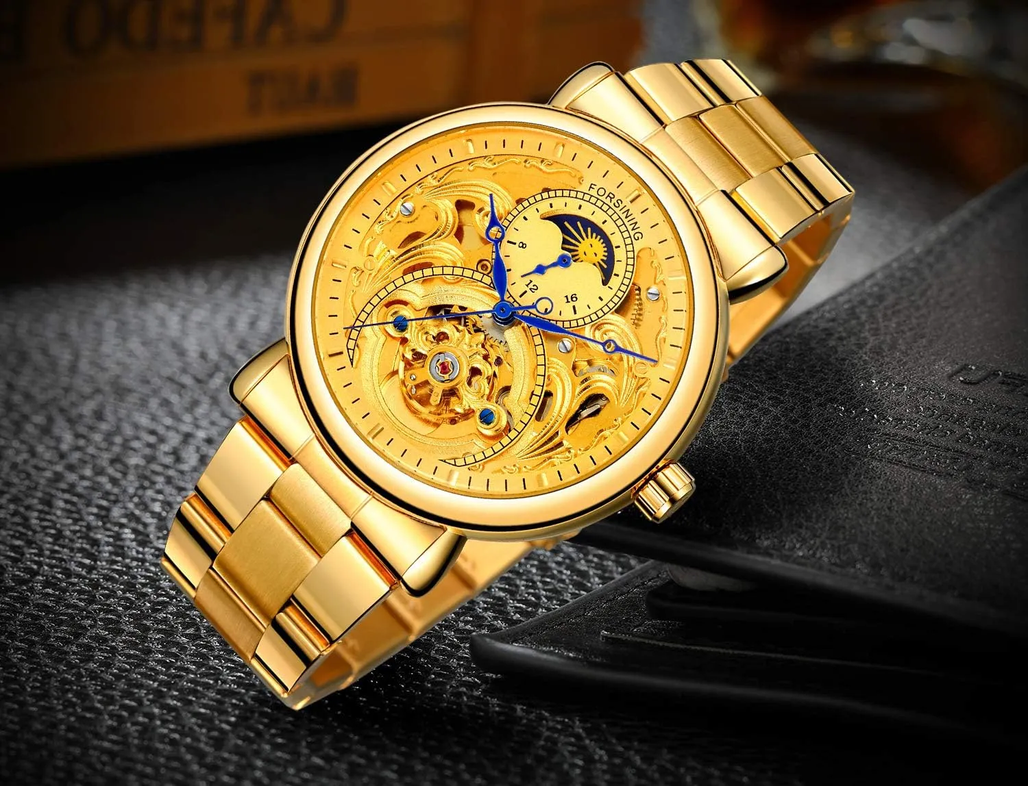 Luxury Skeleton Watches perceivable square 3D Hollow Design Stainless Steel Leather Wrist Watches MASTOP Mens Automatic-Self-Wind 