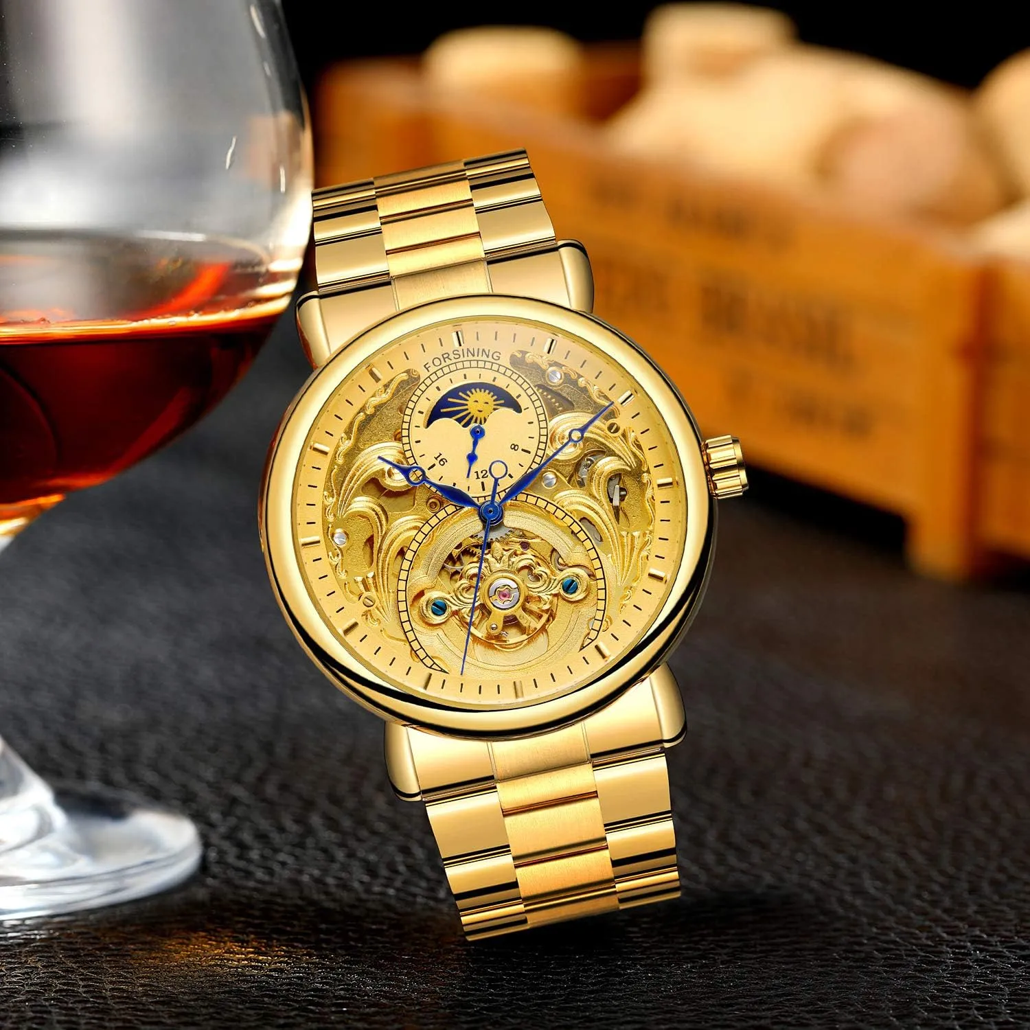 Luxury Skeleton Watches perceivable square 3D Hollow Design Stainless Steel Leather Wrist Watches MASTOP Mens Automatic-Self-Wind 