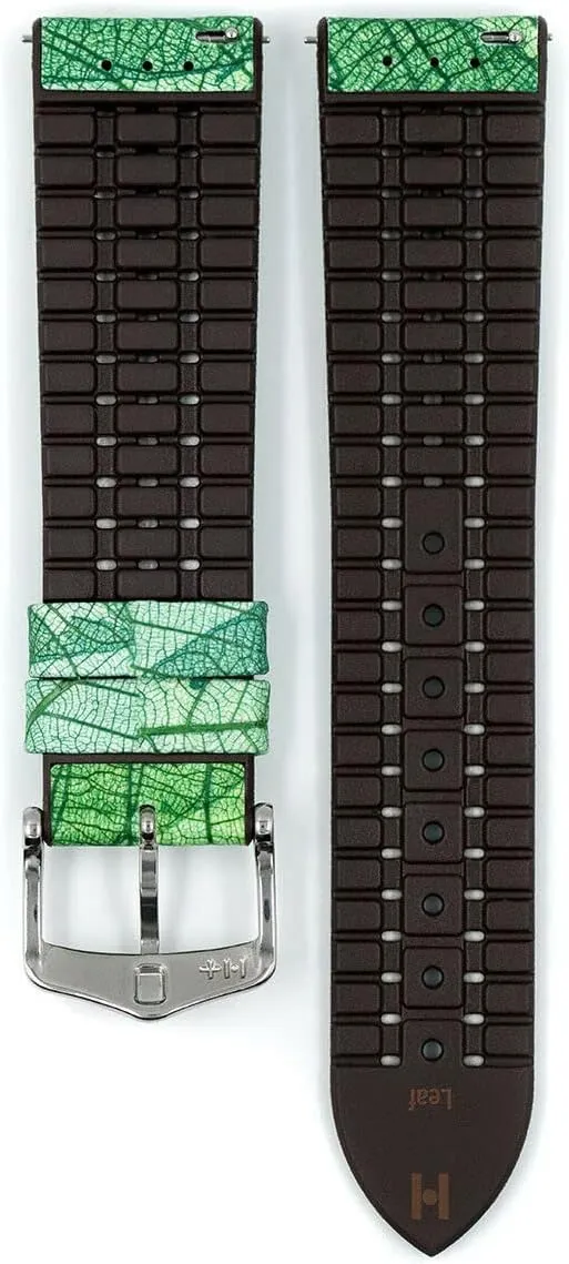 Made w/Real Multi-Layered Leaves - Green, Brown, Black, & Blue - 18mm, 20mm, 22mm - Quick Release Band Hirsch Leaf Vegan Leather Watch sheath dinosaur Strap - 