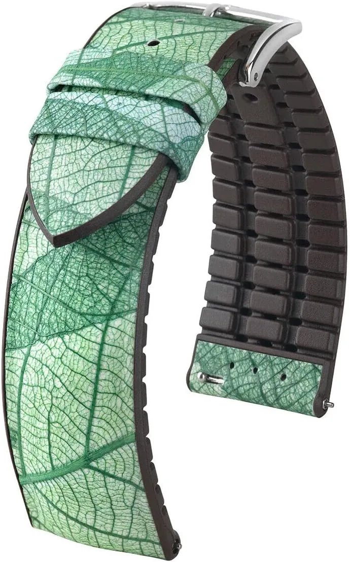 Made w/Real Multi-Layered Leaves - Green, Brown, Black, & Blue - 18mm, 20mm, 22mm - Quick Release Band Hirsch Leaf Vegan Leather Watch sheath dinosaur Strap - 