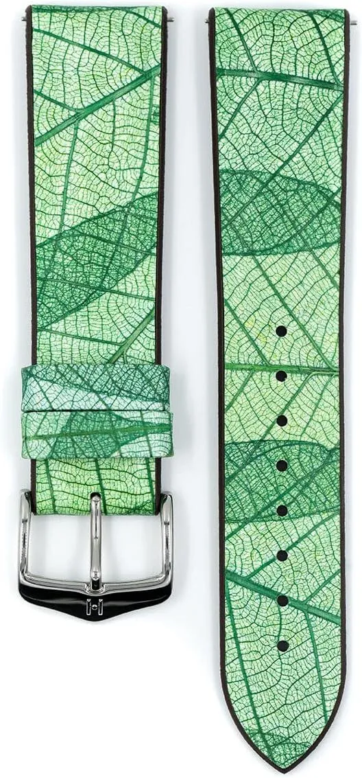 Made w/Real Multi-Layered Leaves - Green, Brown, Black, & Blue - 18mm, 20mm, 22mm - Quick Release Band Hirsch Leaf Vegan Leather Watch sheath dinosaur Strap - 