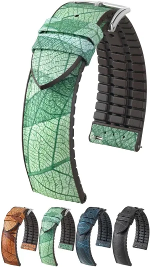 Made w/Real Multi-Layered Leaves - Green, Brown, Black, & Blue - 18mm, 20mm, 22mm - Quick Release Band Hirsch Leaf Vegan Leather Watch sheath dinosaur Strap - 