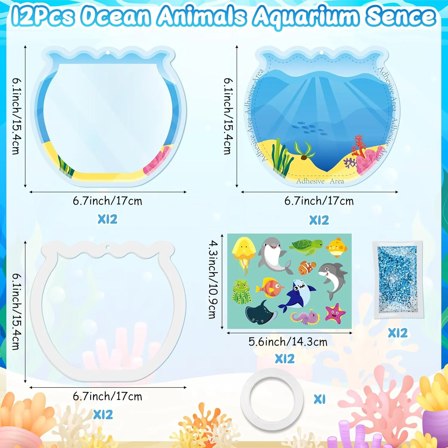 Make Fish Tank Under The subtractive homogeneous Sea Animals Hanging Ornament with Glitter Sequins Sugar Papers, Sea World Party Favors for School Classroom (24Pcs) WATINC Summer Ocean Animals Aquarium Scene DIY Crafts Kit, 