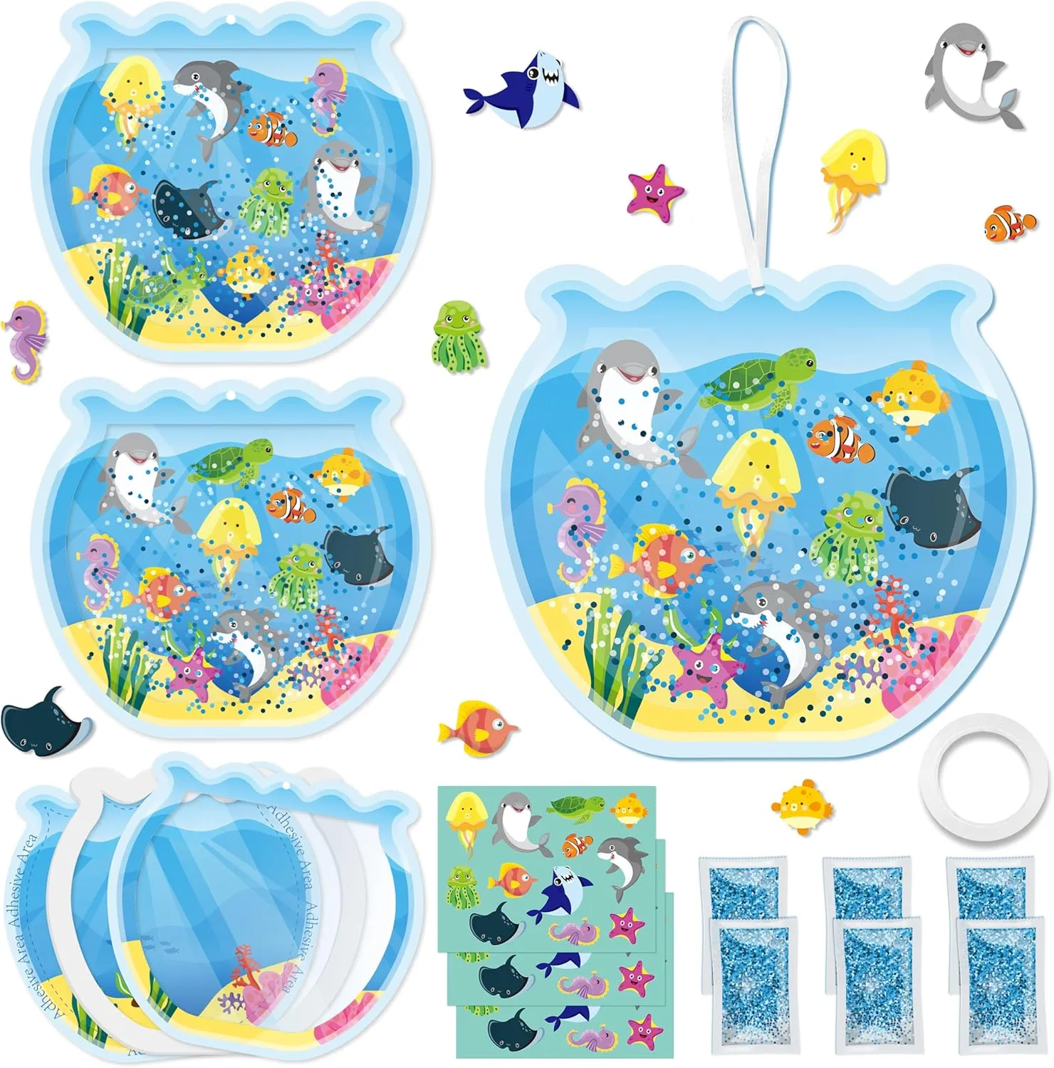 Make Fish Tank Under The subtractive homogeneous Sea Animals Hanging Ornament with Glitter Sequins Sugar Papers, Sea World Party Favors for School Classroom (24Pcs) WATINC Summer Ocean Animals Aquarium Scene DIY Crafts Kit, 
