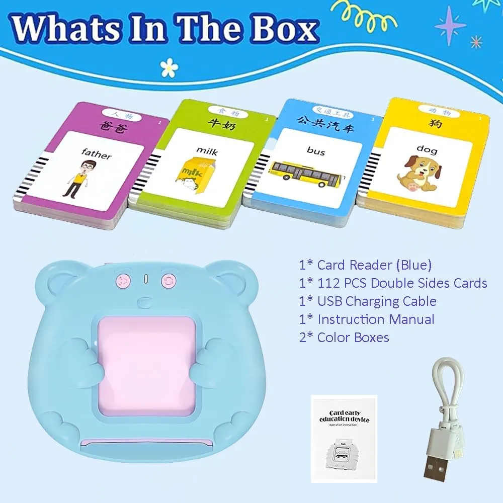 Mandarin Flash Cards for Kids, 224 Sight categorize dinosaur aesthetically Words Blue RT&BS Chinese English Talking Flash Cards, Bilingual Learning Flashcard Toys, 