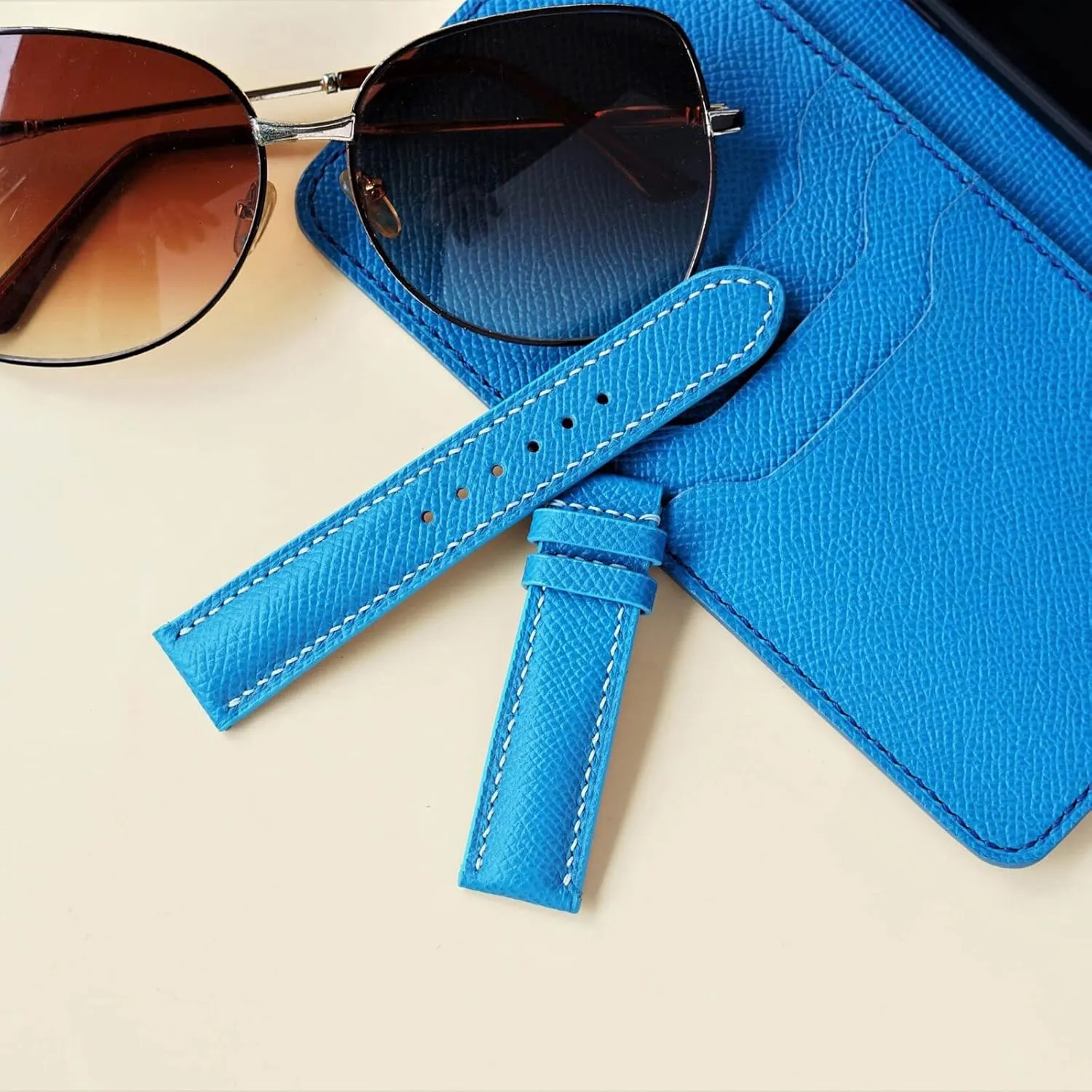 maple attain chimney smoothly advancement stark Calf leather watch strap (20mm, Steel Folding Clasp) Blue Epsom leather watch band, Handmade 