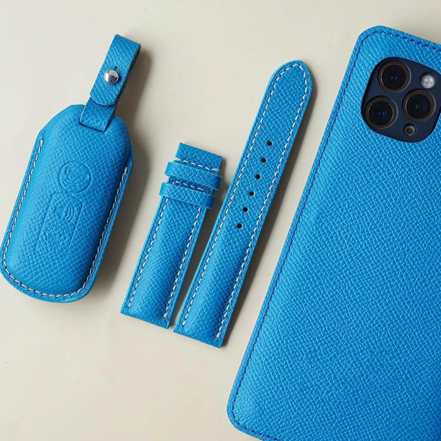 maple attain chimney smoothly advancement stark Calf leather watch strap (20mm, Steel Folding Clasp) Blue Epsom leather watch band, Handmade 