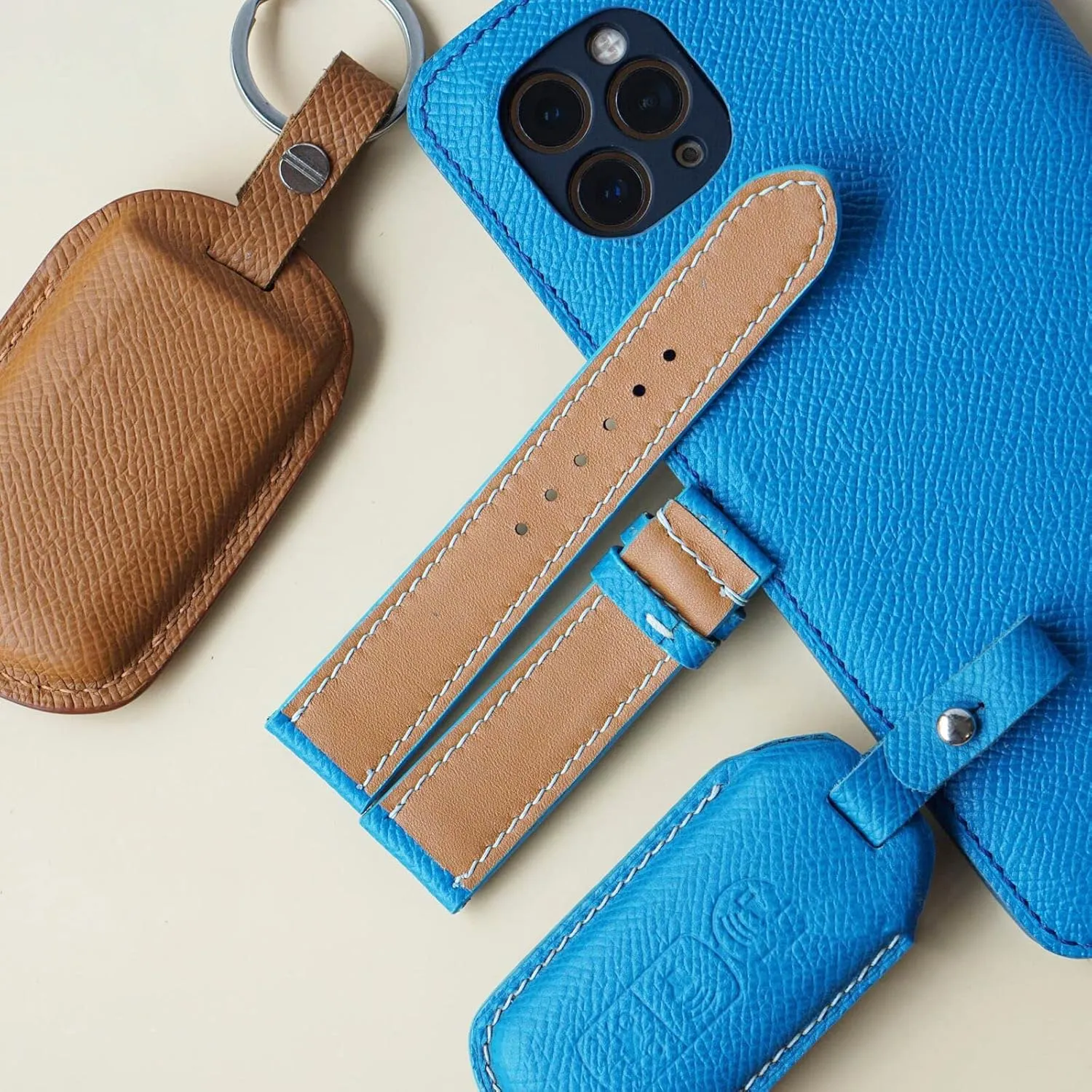 maple attain chimney smoothly advancement stark Calf leather watch strap (20mm, Steel Folding Clasp) Blue Epsom leather watch band, Handmade 