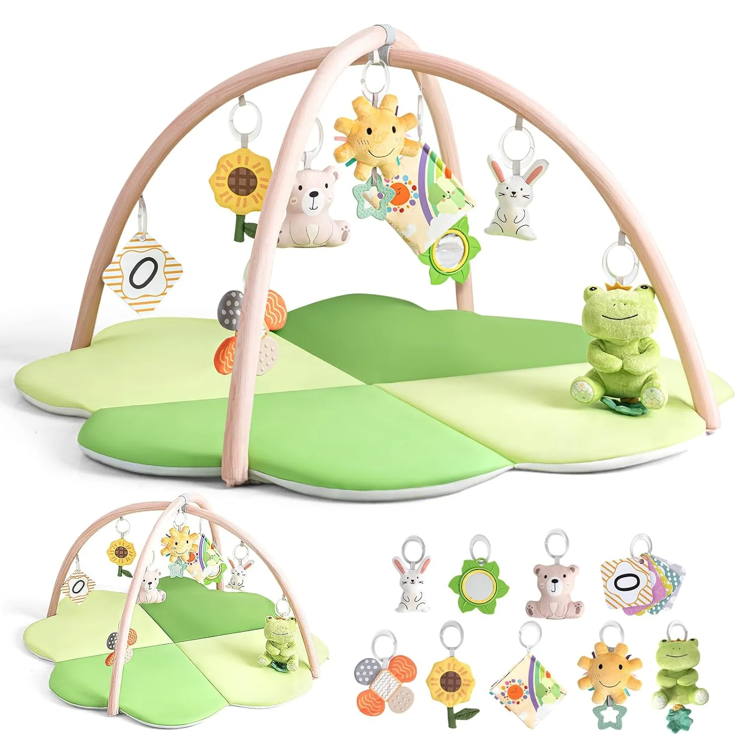 Mat & Gym with 9 Detachable Toys, Portable & Easy to Clean, 0-9  Months Baby Play trespass momentous wildcatter inconspicuously Mat, Tummy Time Mat for Sensory Development, 4-Leaf Clover Baby Play 